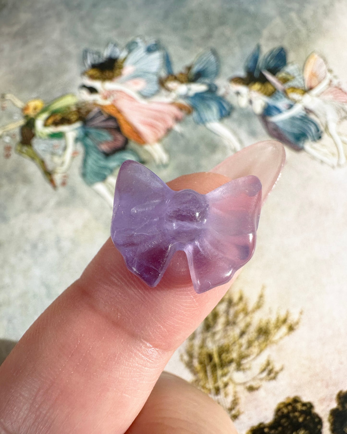 Mini Fluorite Bow Crystal Carving – Coquette Ribbon, Focus & Clarity | Choose Color, 1 Piece