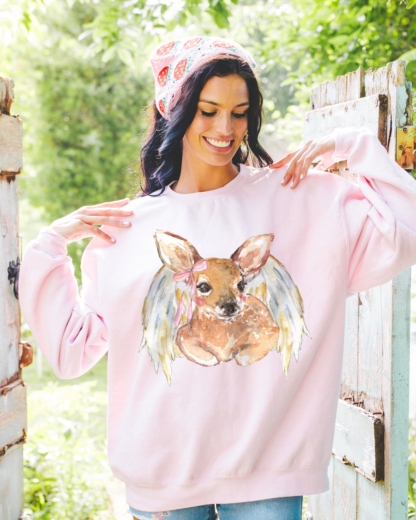 Angelic Fawn Cottagecore Sweatshirt - Winged Deer Soft Pullover (Unisex)