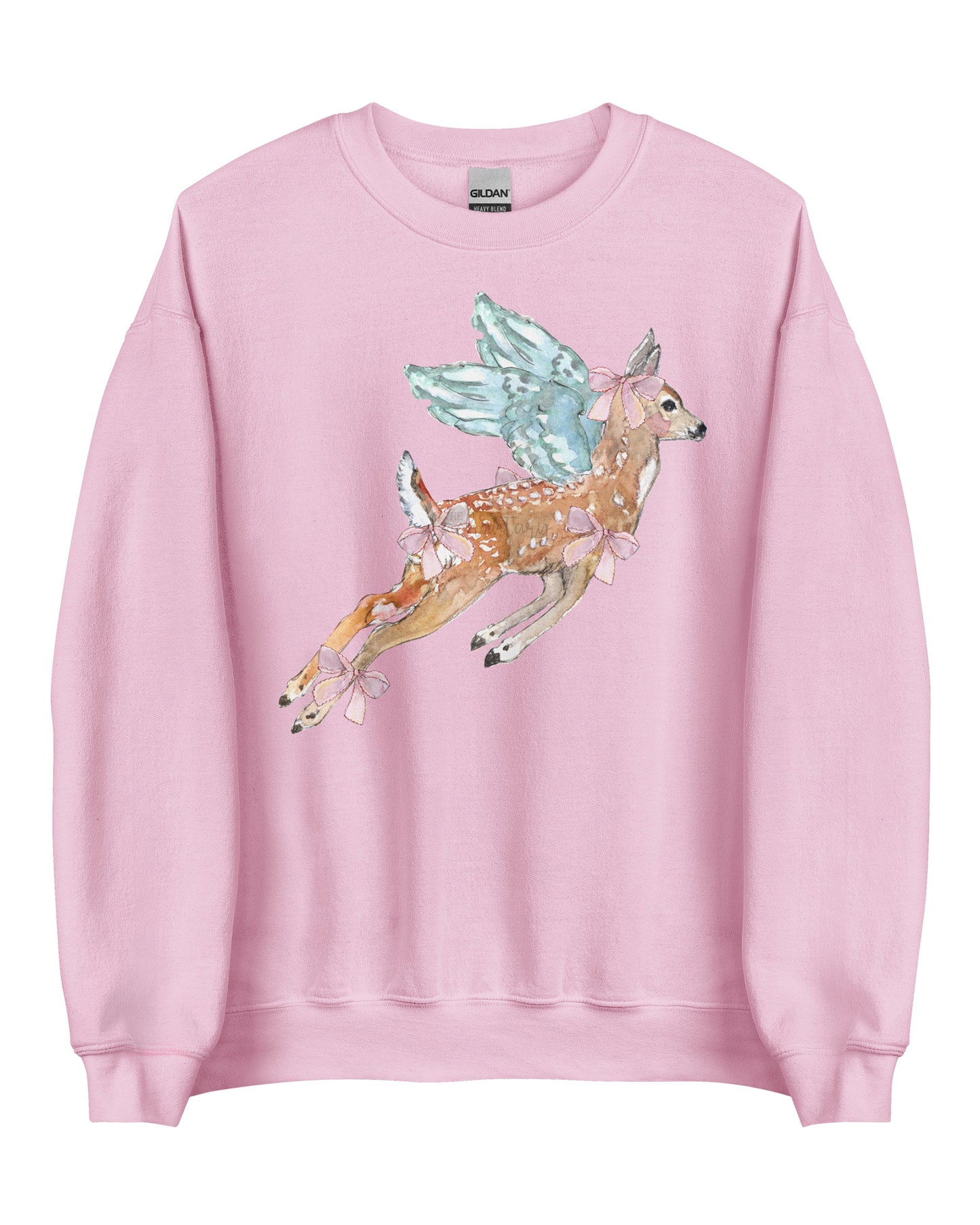 Pink Angel Fawn Cottagecore Sweatshirt - Winged Deer Soft Pullover (Unisex)