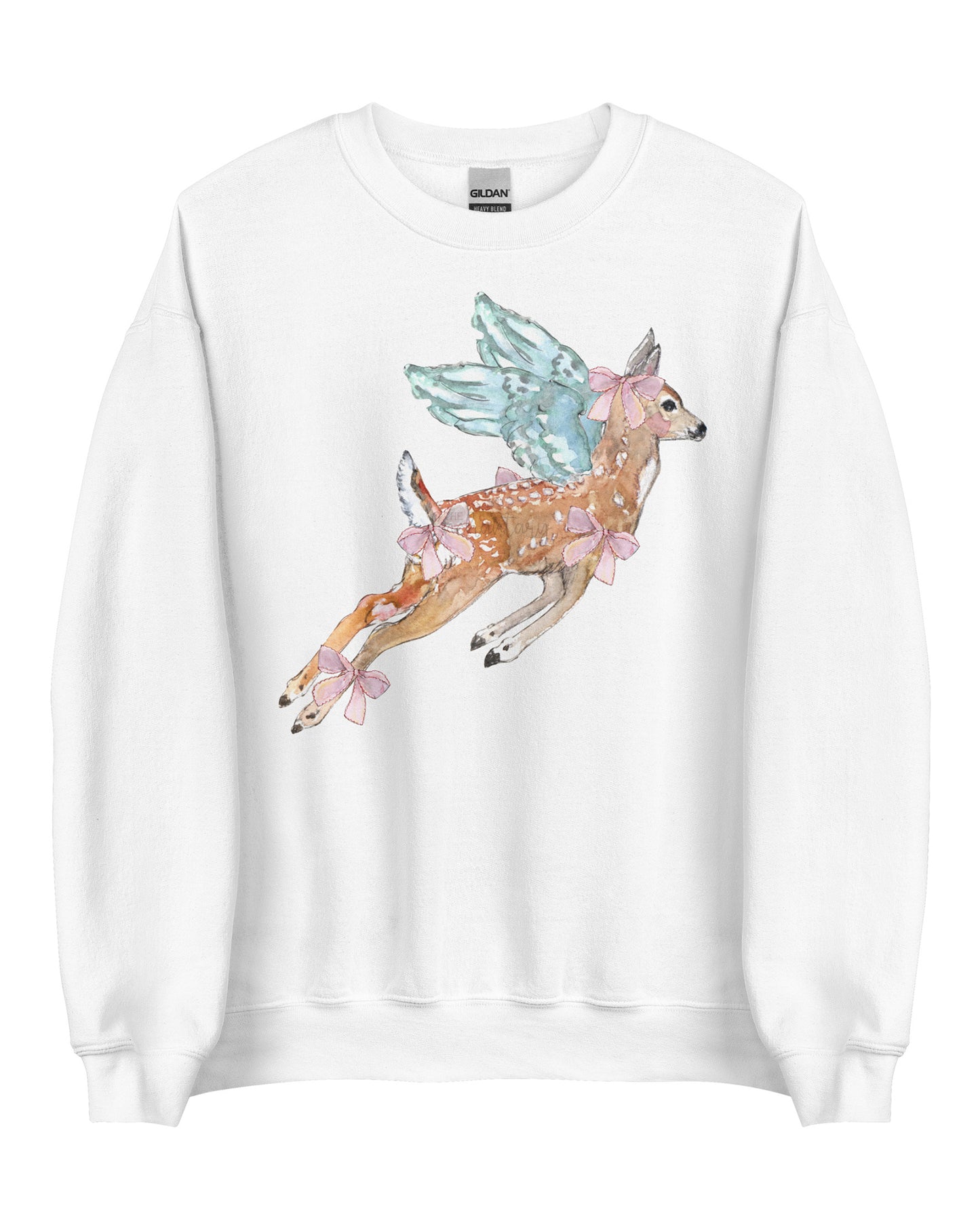 Pink Angel Fawn Cottagecore Sweatshirt - Winged Deer Soft Pullover (Unisex)