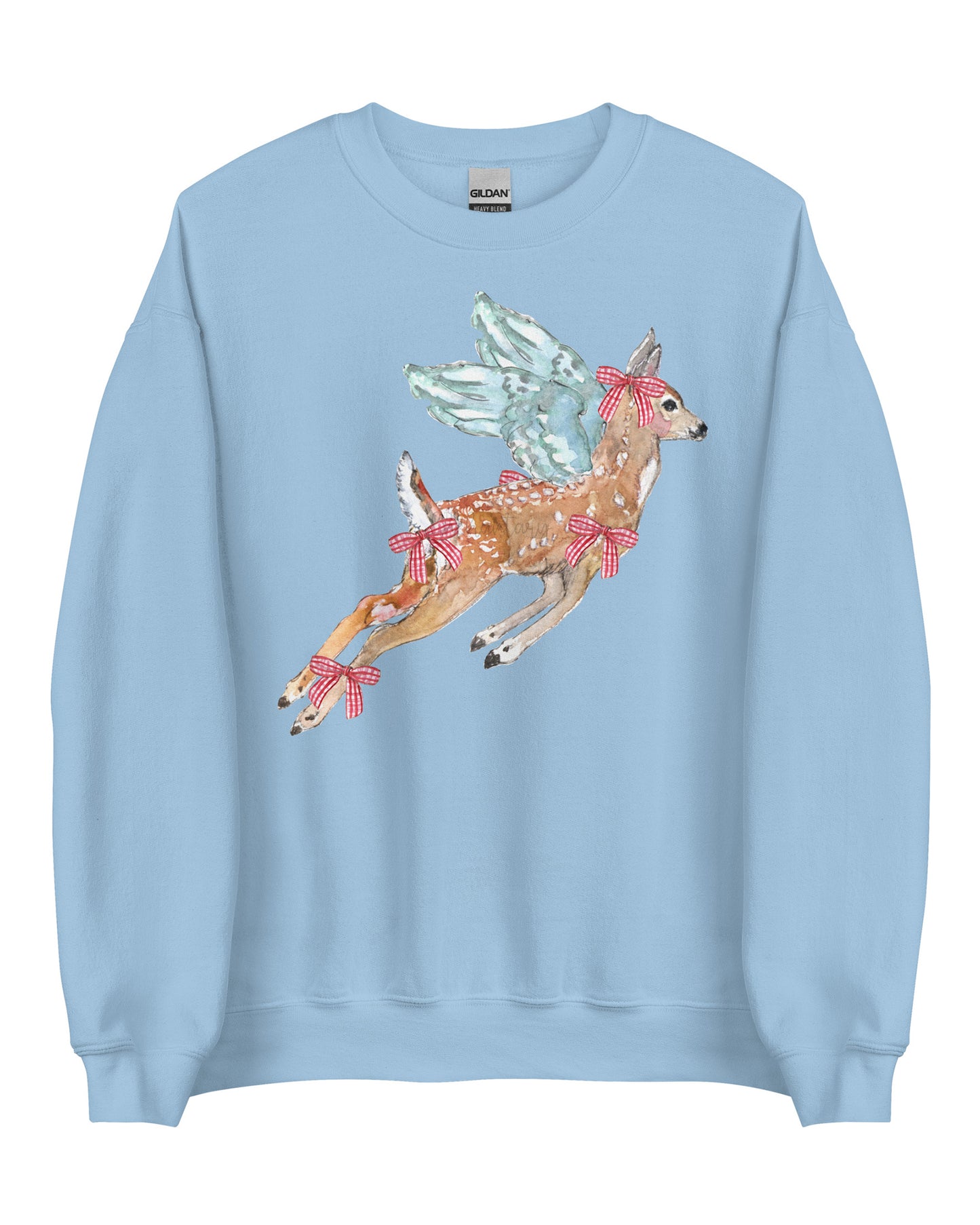 Gingham Angel Fawn Cottagecore Sweatshirt - Winged Deer Soft Pullover (Unisex)