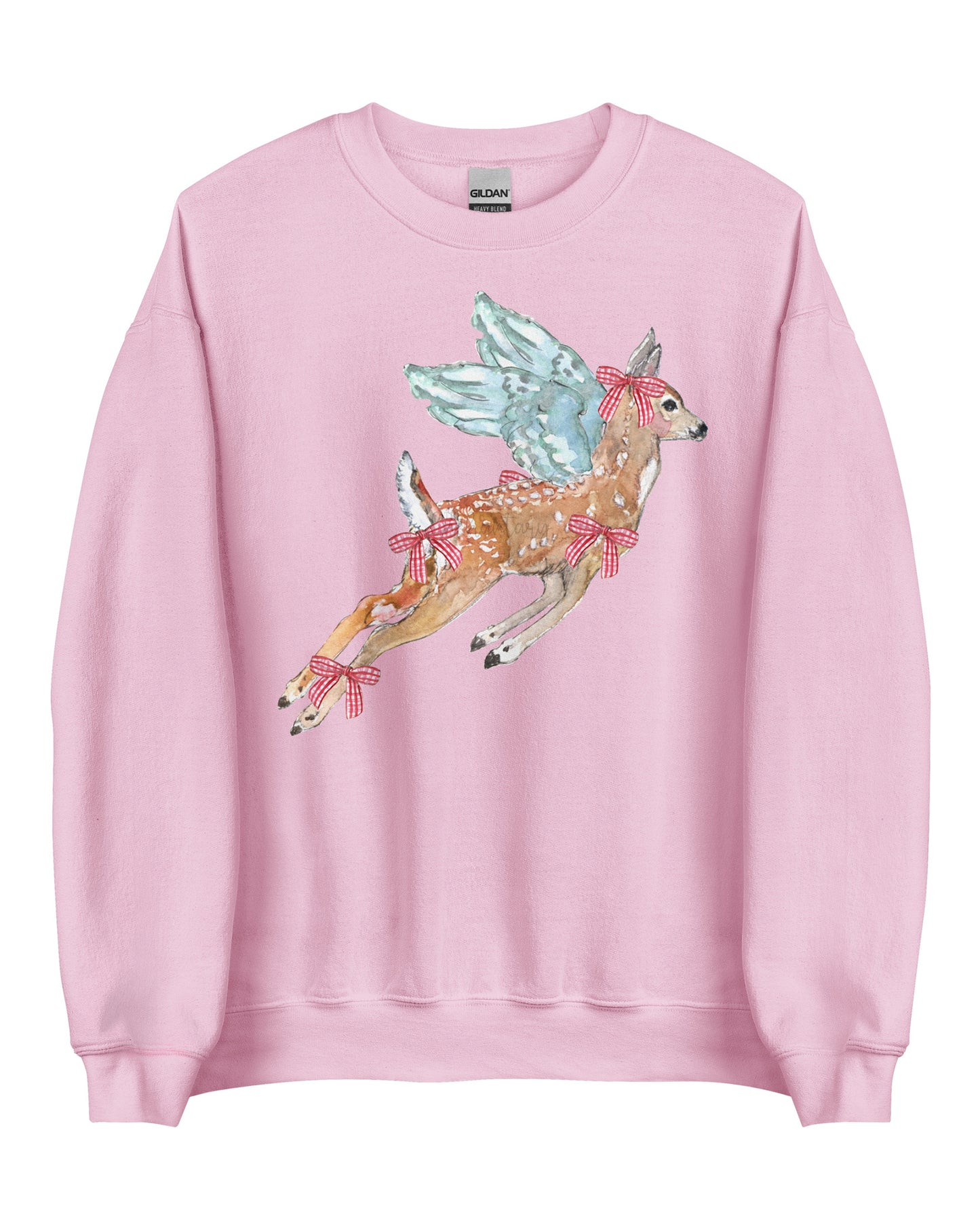 Gingham Angel Fawn Cottagecore Sweatshirt - Winged Deer Soft Pullover (Unisex)