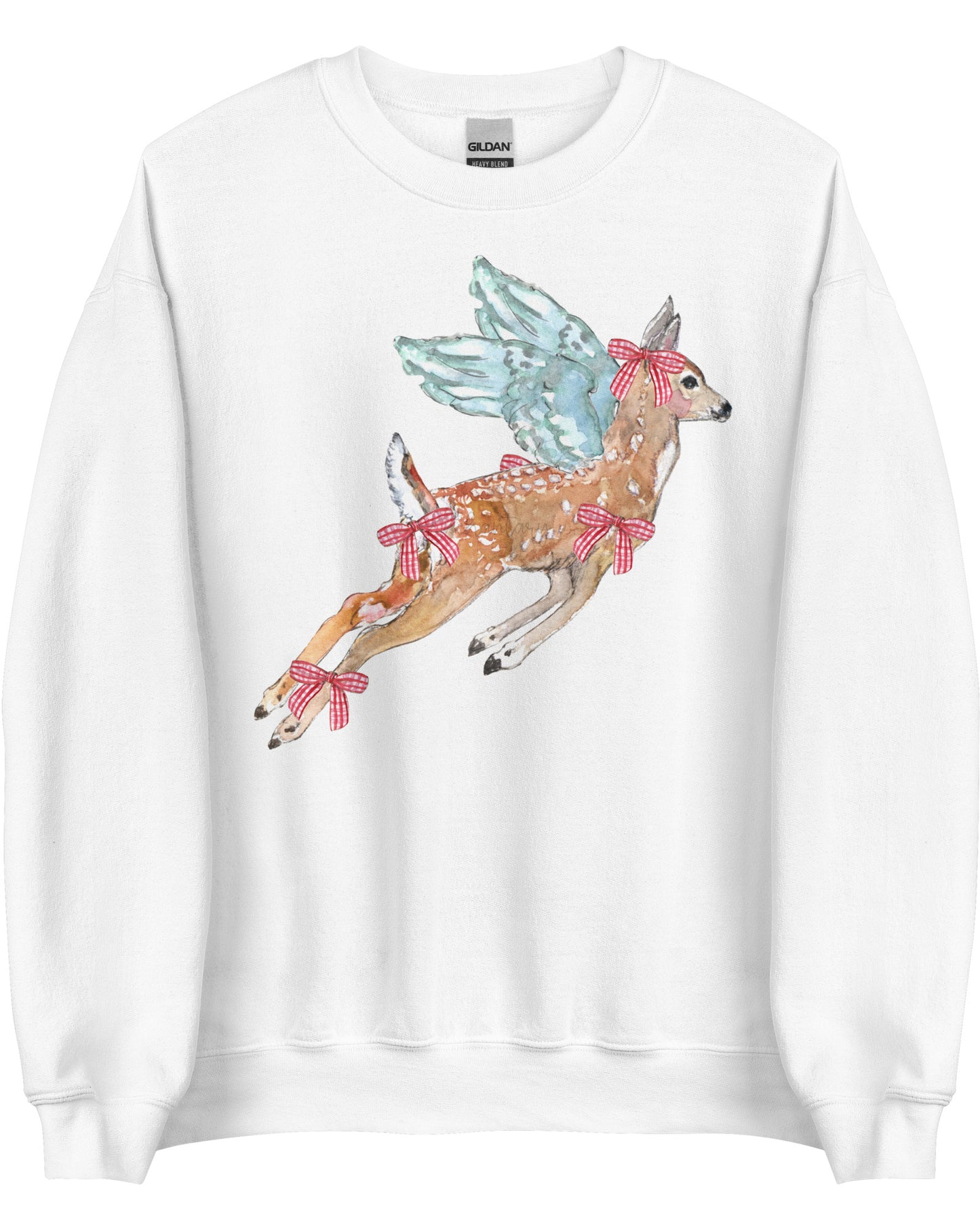 Gingham Angel Fawn Cottagecore Sweatshirt - Winged Deer Soft Pullover (Unisex)