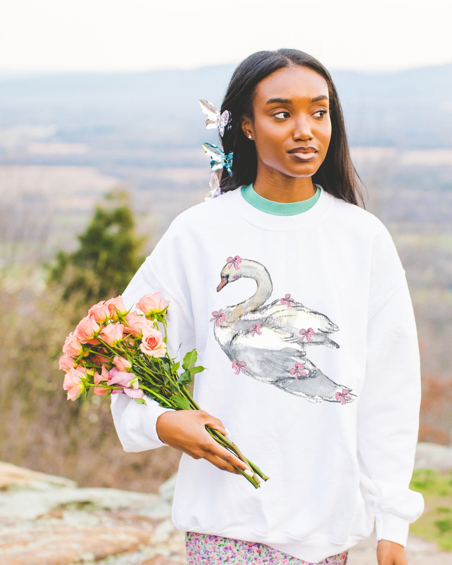 Swan Song - Coquette Swan Sweatshirt - Cottagecore Vibes Soft Pullover (Unisex)