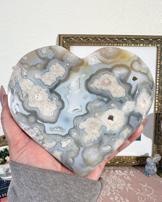 Blue Flower Agate XL Heart Crystal on Gold Stand – Large Polished  Display, Self‑Love Stone