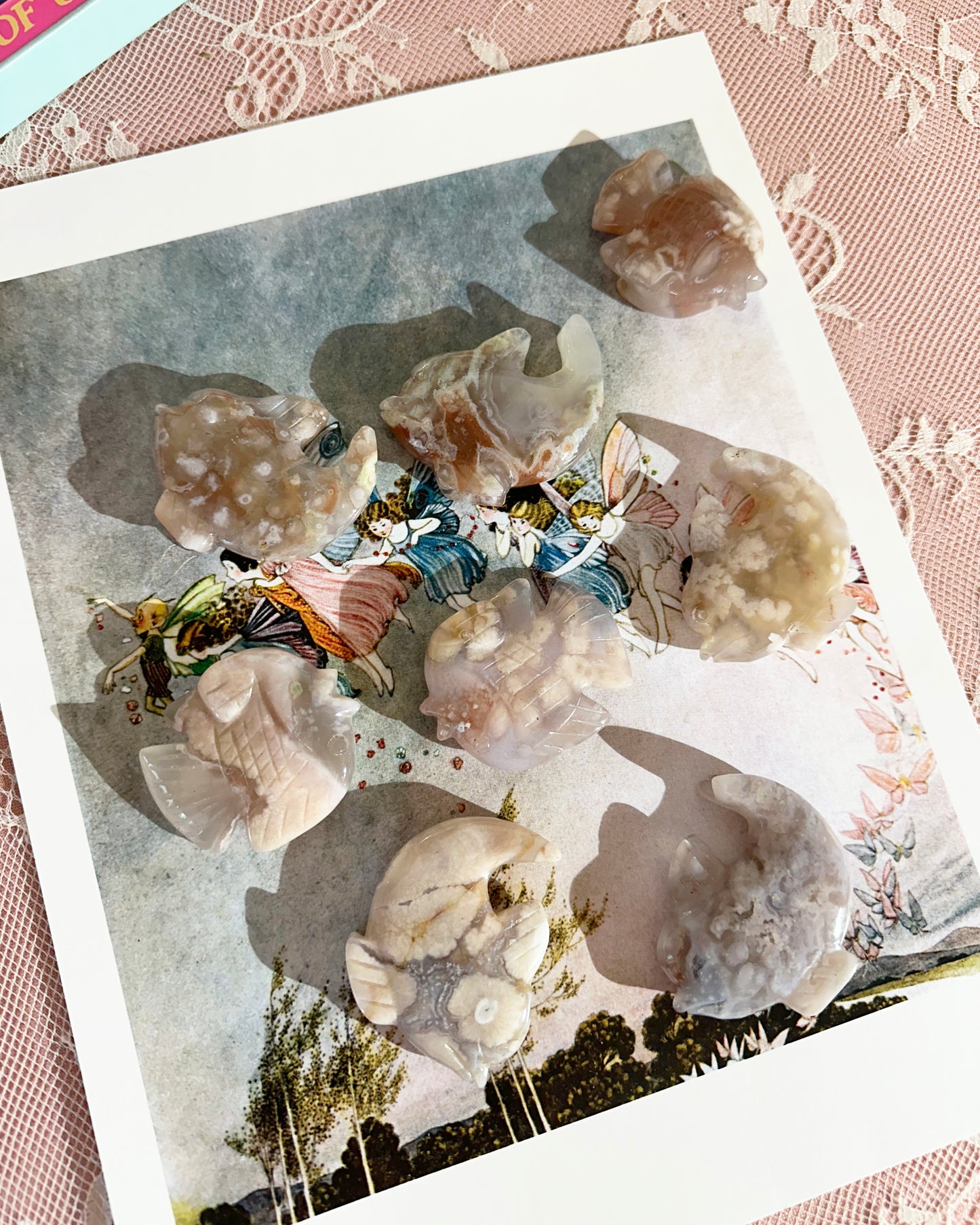 Flower Agate Fish Carving – Discus or Dolphin, Flow & Creativity | Choose Style - 1 Piece