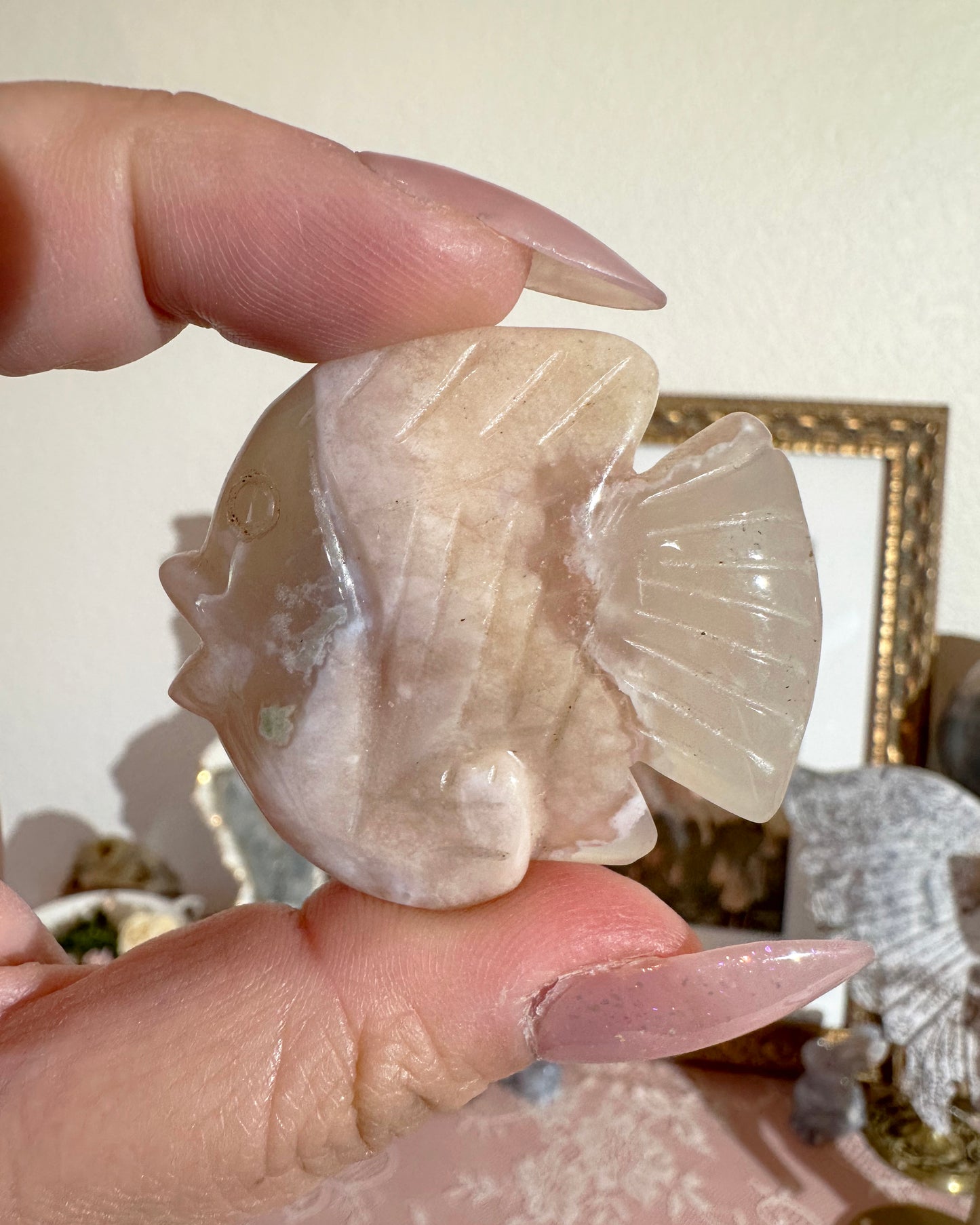 Flower Agate Fish Carving – Discus or Dolphin, Flow & Creativity | Choose Style - 1 Piece