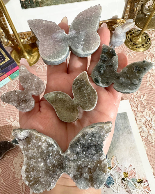 Rainbow Amethyst Butterfly Crystal – Druzy Carving, Transformation | Choose Your Piece
