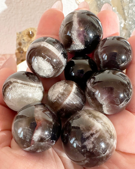 Trapiche Amethyst Sphere Crystal – Chevron Black Amethyst, Protection & Insight | Choose Size, 1  Piece