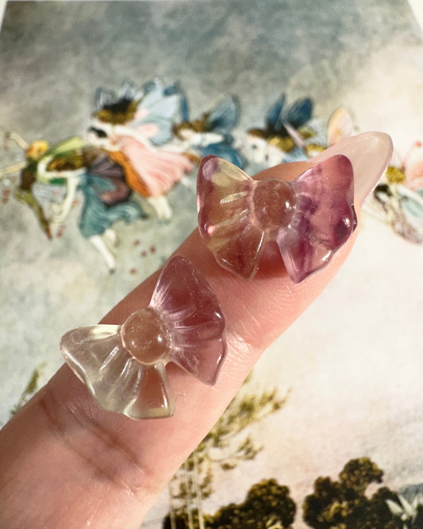 Mini Fluorite Bow Crystal Carving – Coquette Ribbon, Focus & Clarity | Choose Color, 1 Piece