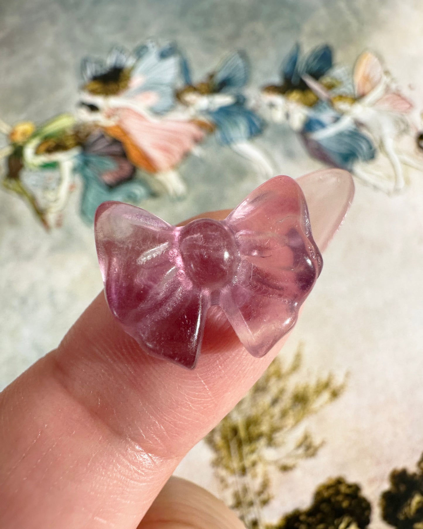 Mini Fluorite Bow Crystal Carving – Coquette Ribbon, Focus & Clarity | Choose Color, 1 Piece