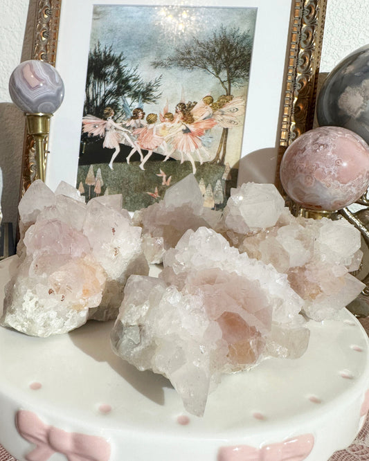 Pink‑Red & White Spirit Quartz Cluster Crystal – Fairy Quartz, Joy & Aura Cleansing | Choose Your Size, 1 Piece