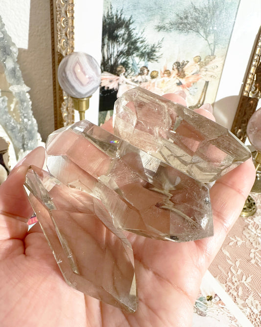 Smoky Lemurian Quartz – Partially Polished Double‑Terminated Point, Ascension Stone | Choose Size