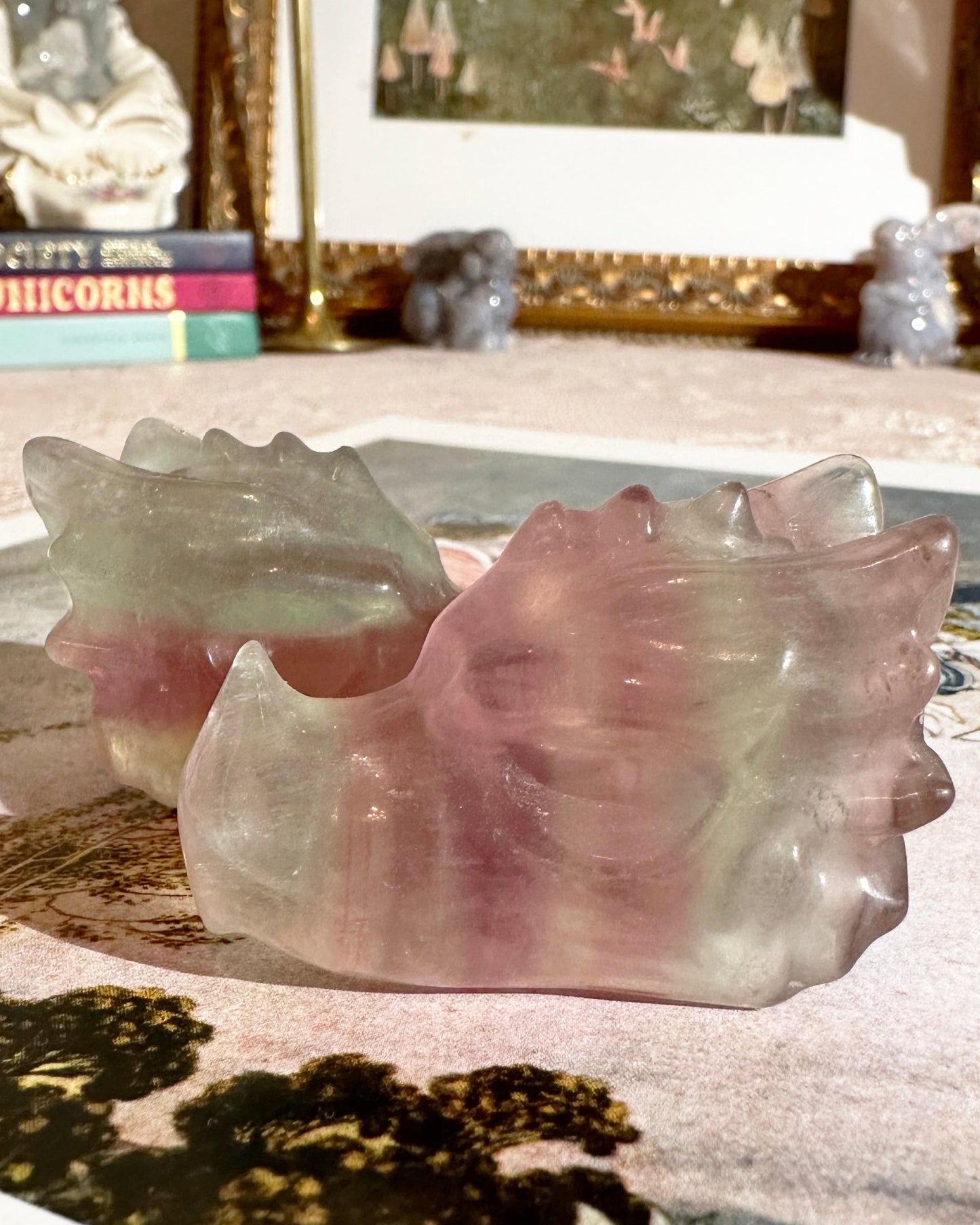 Candy Rainbow Fluorite Dragon Crystal Carving – Focus & Protection Stone | Choose Your Piece