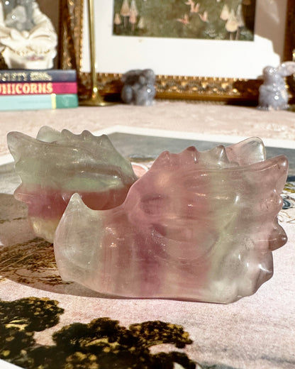 Candy Rainbow Fluorite Dragon Crystal Carving – Focus & Protection Stone | Choose Your Piece