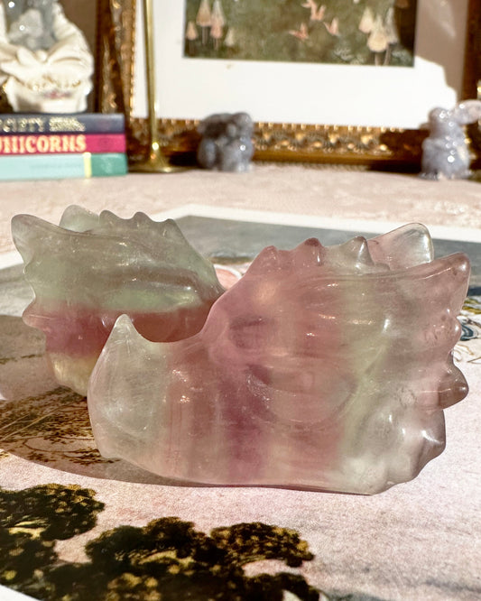 Candy Rainbow Fluorite Dragon Crystal Carving – Focus & Protection Stone | Choose Your Piece