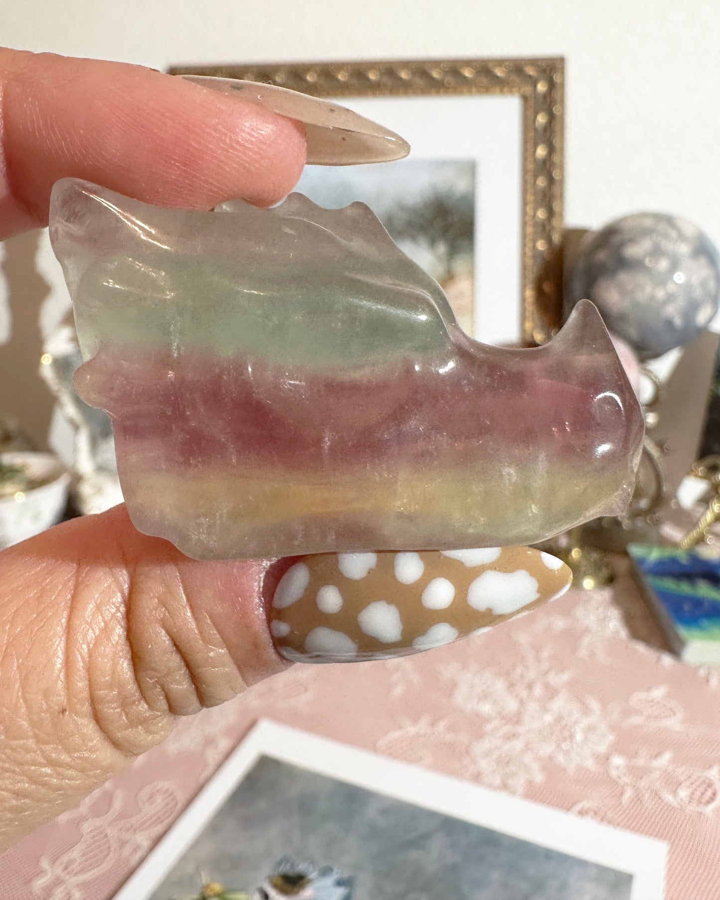 Candy Rainbow Fluorite Dragon Crystal Carving – Focus & Protection Stone | Choose Your Piece