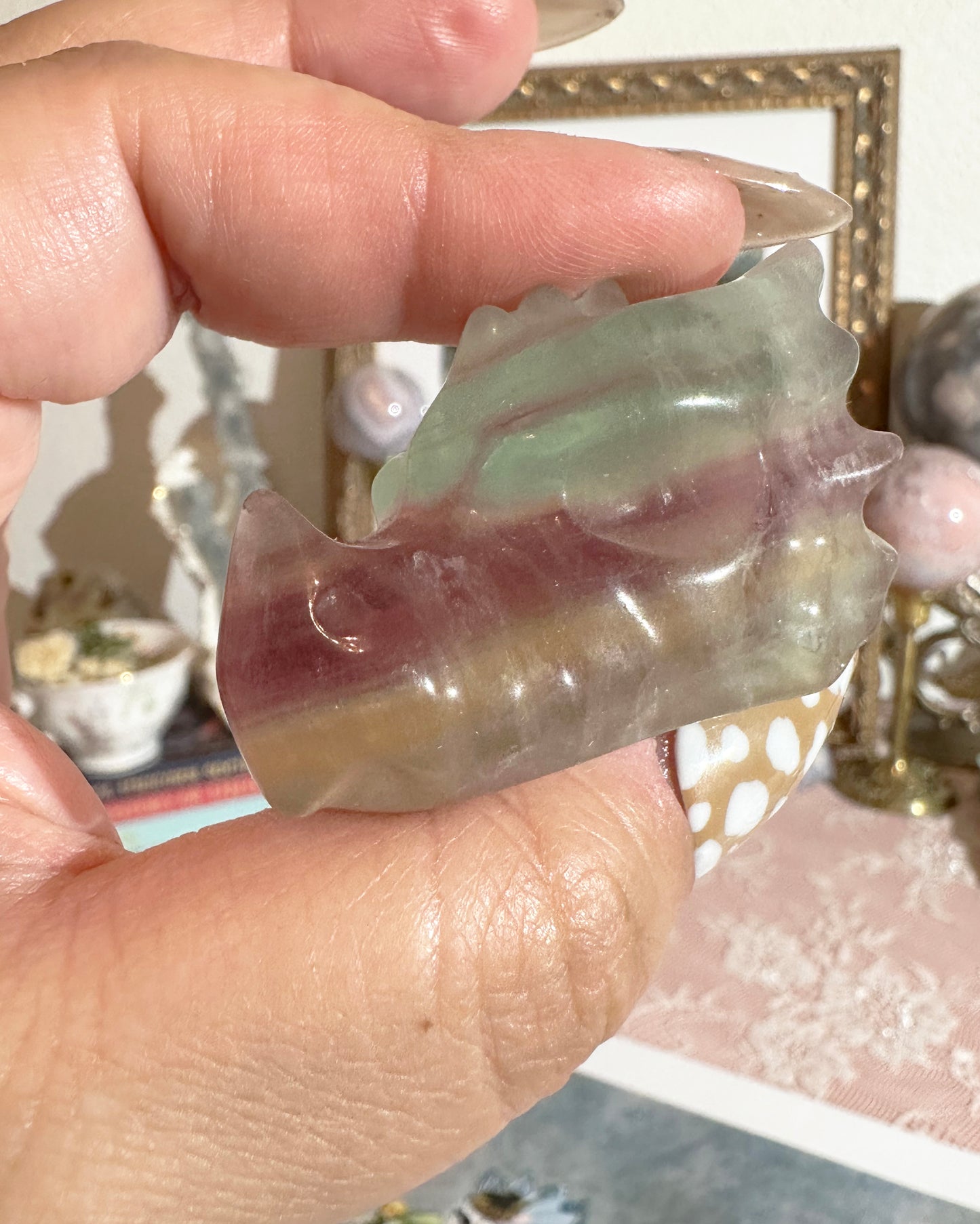 Candy Rainbow Fluorite Dragon Crystal Carving – Focus & Protection Stone | Choose Your Piece