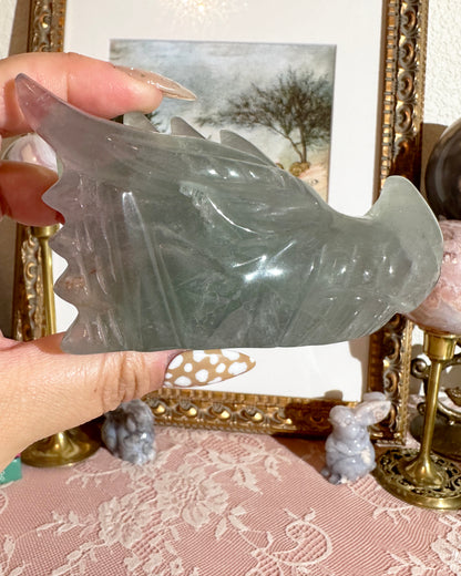 Candy Rainbow Fluorite Dragon Crystal Carving – Focus & Protection Stone | Choose Your Piece