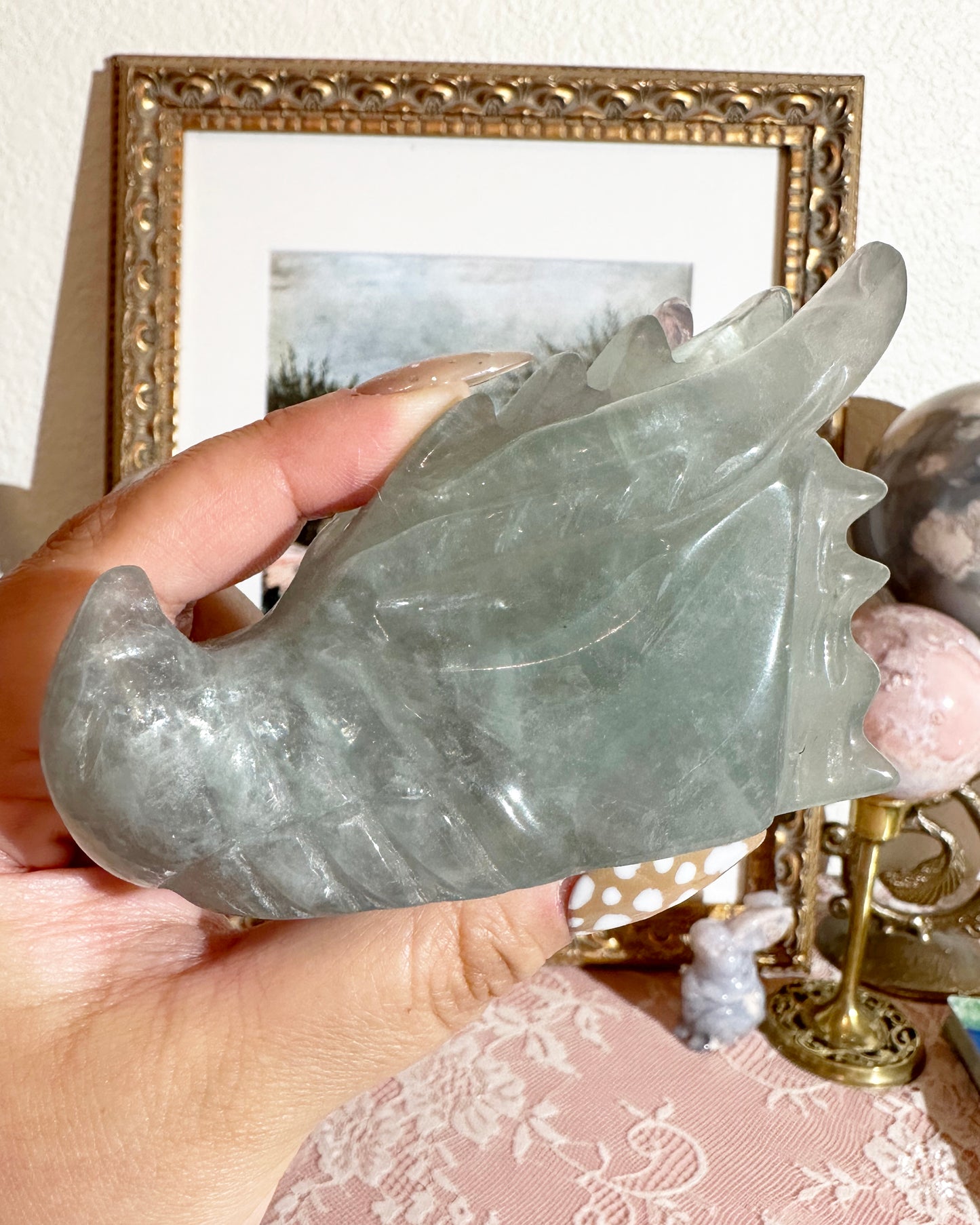 Candy Rainbow Fluorite Dragon Crystal Carving – Focus & Protection Stone | Choose Your Piece
