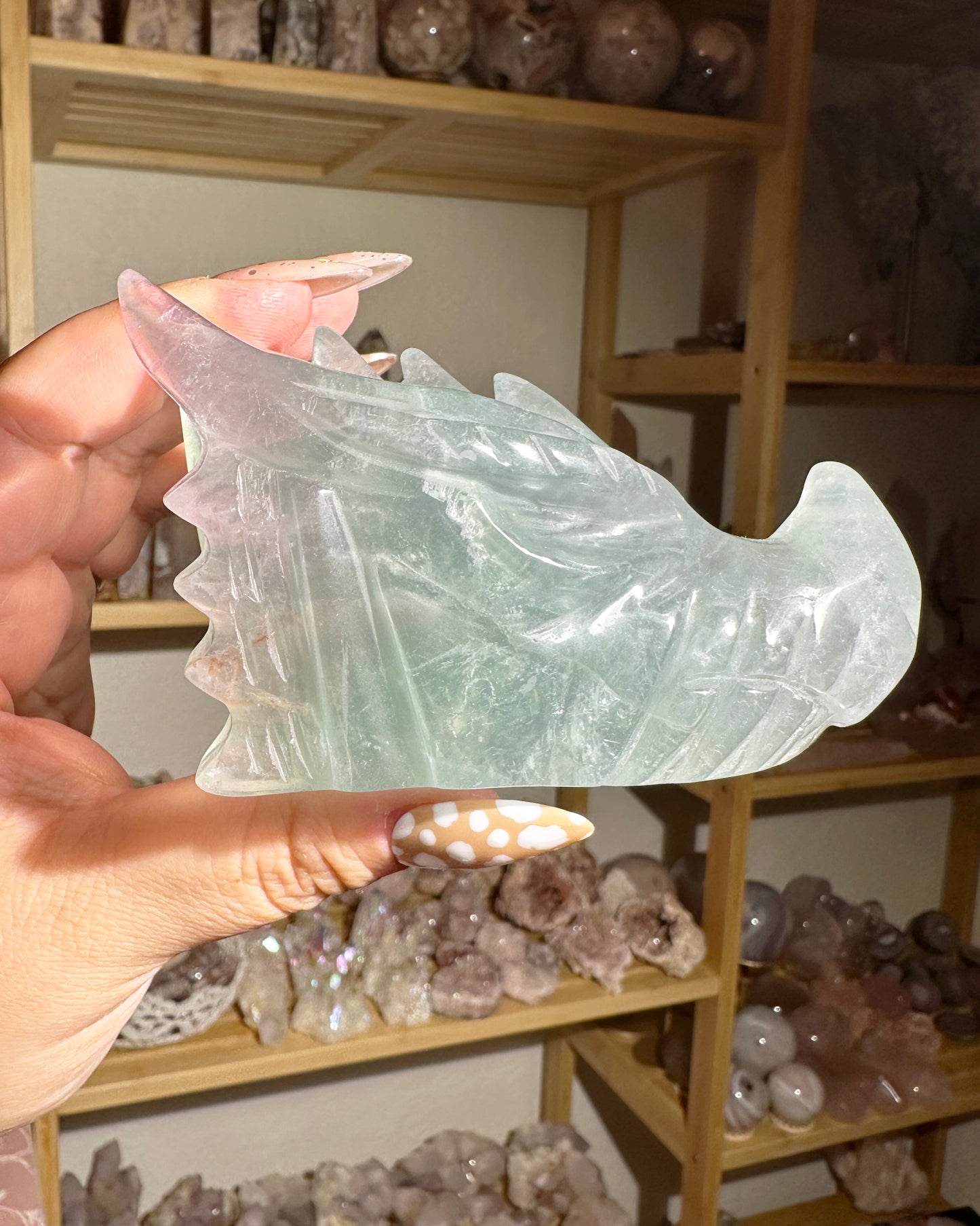 Candy Rainbow Fluorite Dragon Crystal Carving – Focus & Protection Stone | Choose Your Piece