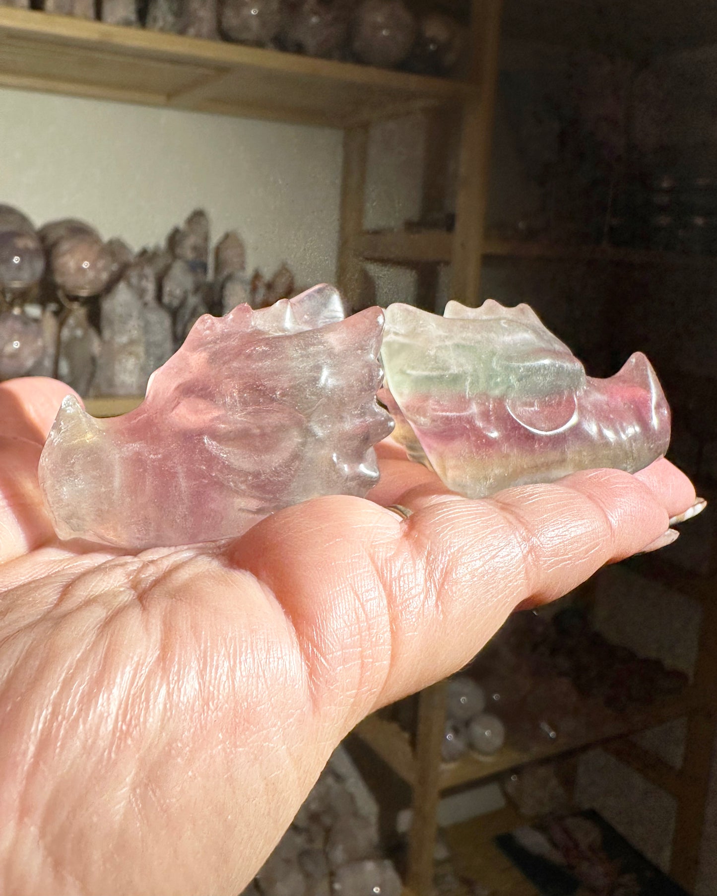 Candy Rainbow Fluorite Dragon Crystal Carving – Focus & Protection Stone | Choose Your Piece