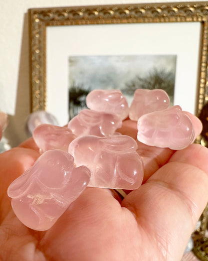 Mini Gemmy Rose Quartz Bunny Crystal Carving –  Rabbit Carving, Heart Chakra Stone | 1 Piece