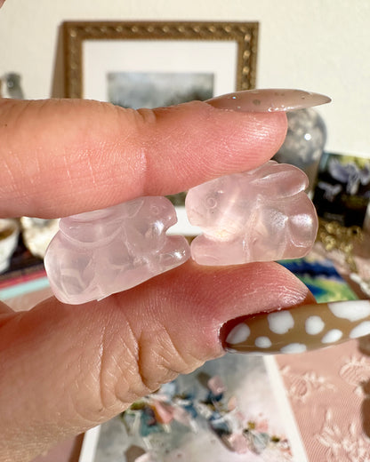 Mini Gemmy Rose Quartz Bunny Crystal Carving –  Rabbit Carving, Heart Chakra Stone | 1 Piece
