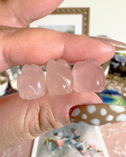 Mini Gemmy Rose Quartz Bunny Crystal Carving –  Rabbit Carving, Heart Chakra Stone | 1 Piece