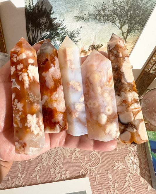 Carnelian Small Flower Agate Tower Crystal – Polished Point, Heart Chakra Healing Stone | Choose Piece
