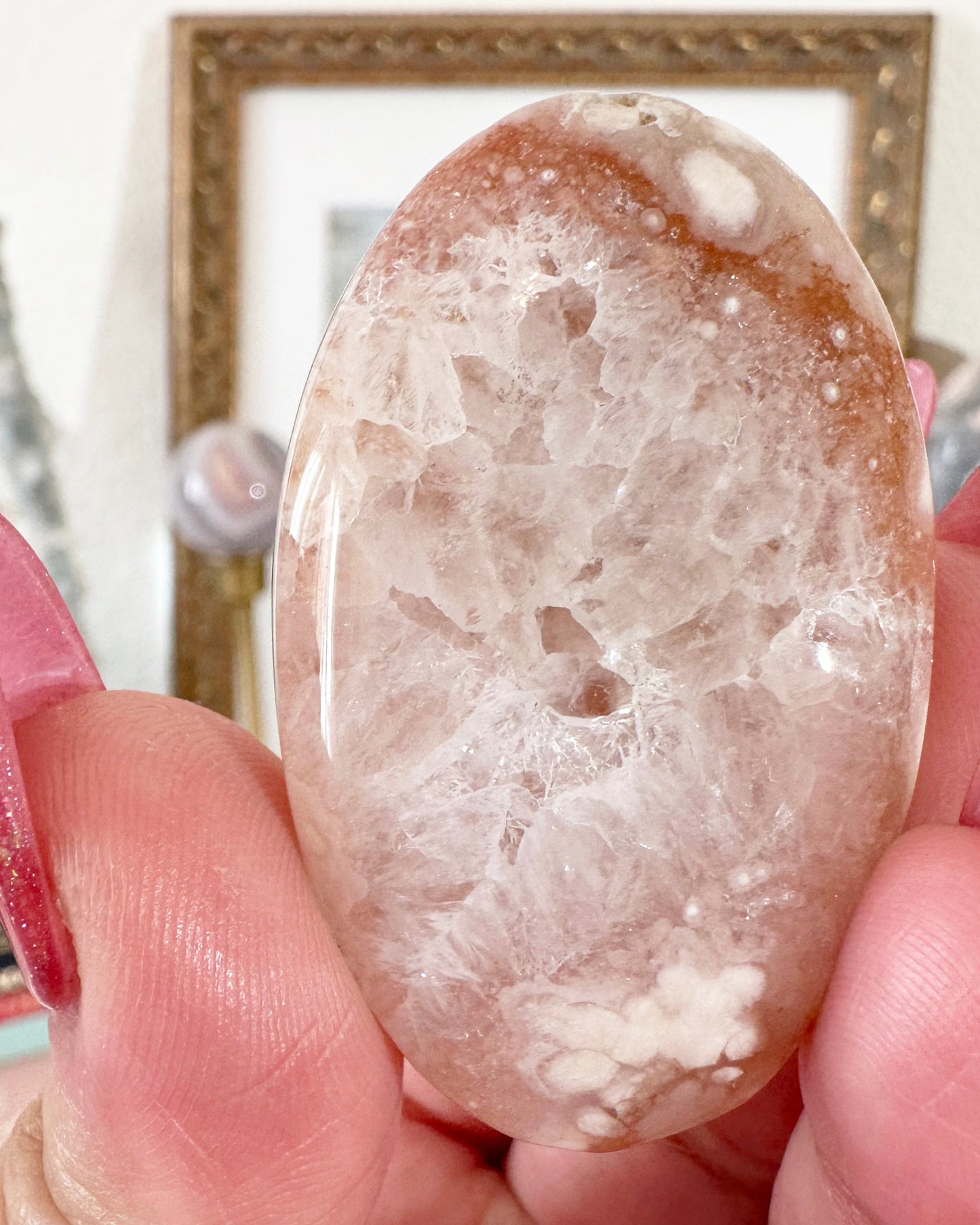 Small Flower Agate Pink Amethyst Palm Stones - Joy and Self Love - Choose Your Piece