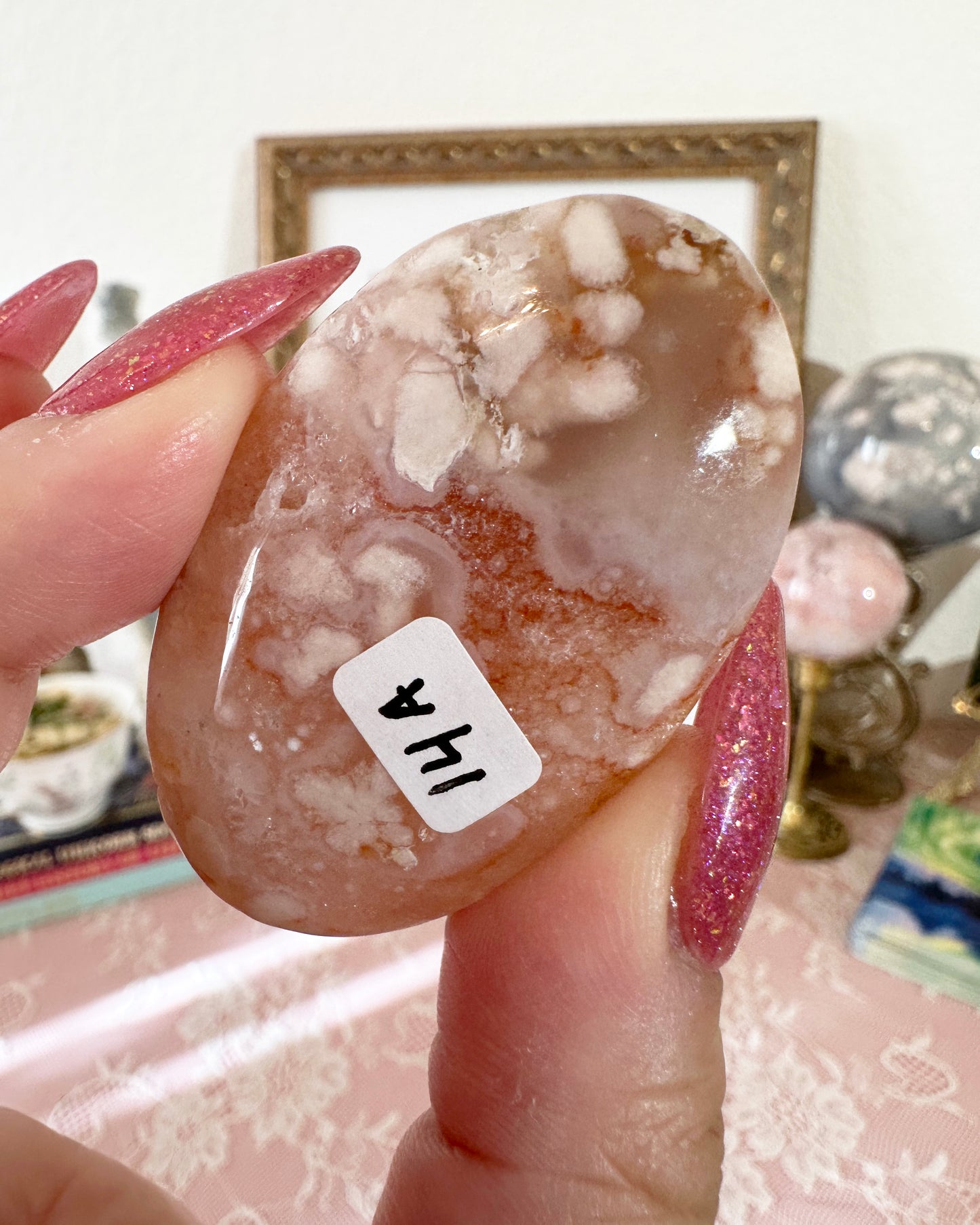 Small Flower Agate Pink Amethyst Palm Stones - Joy and Self Love - Choose Your Piece