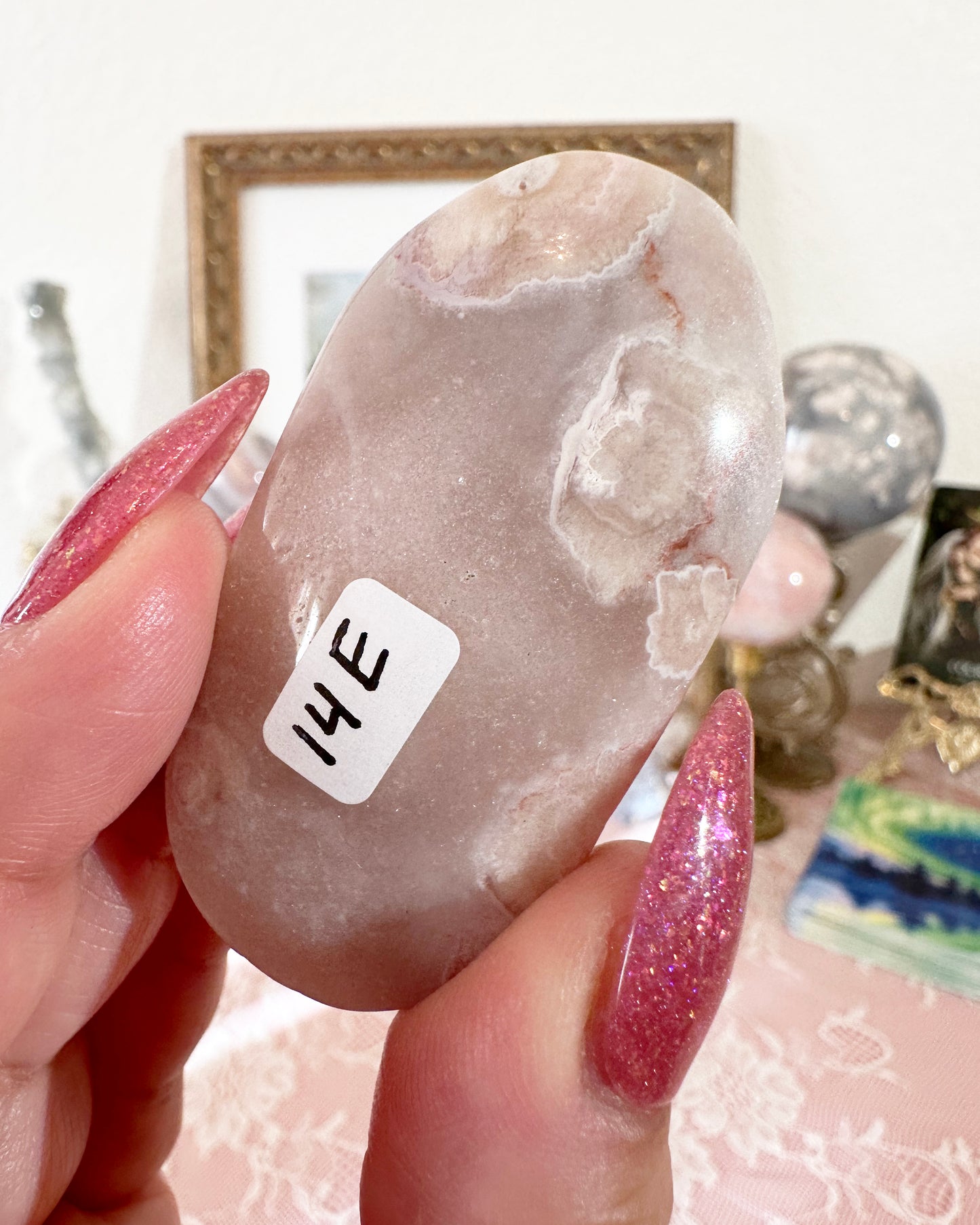 Small Flower Agate Pink Amethyst Palm Stones - Joy and Self Love - Choose Your Piece