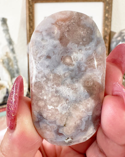 Small Flower Agate Pink Amethyst Palm Stones - Joy and Self Love - Choose Your Piece