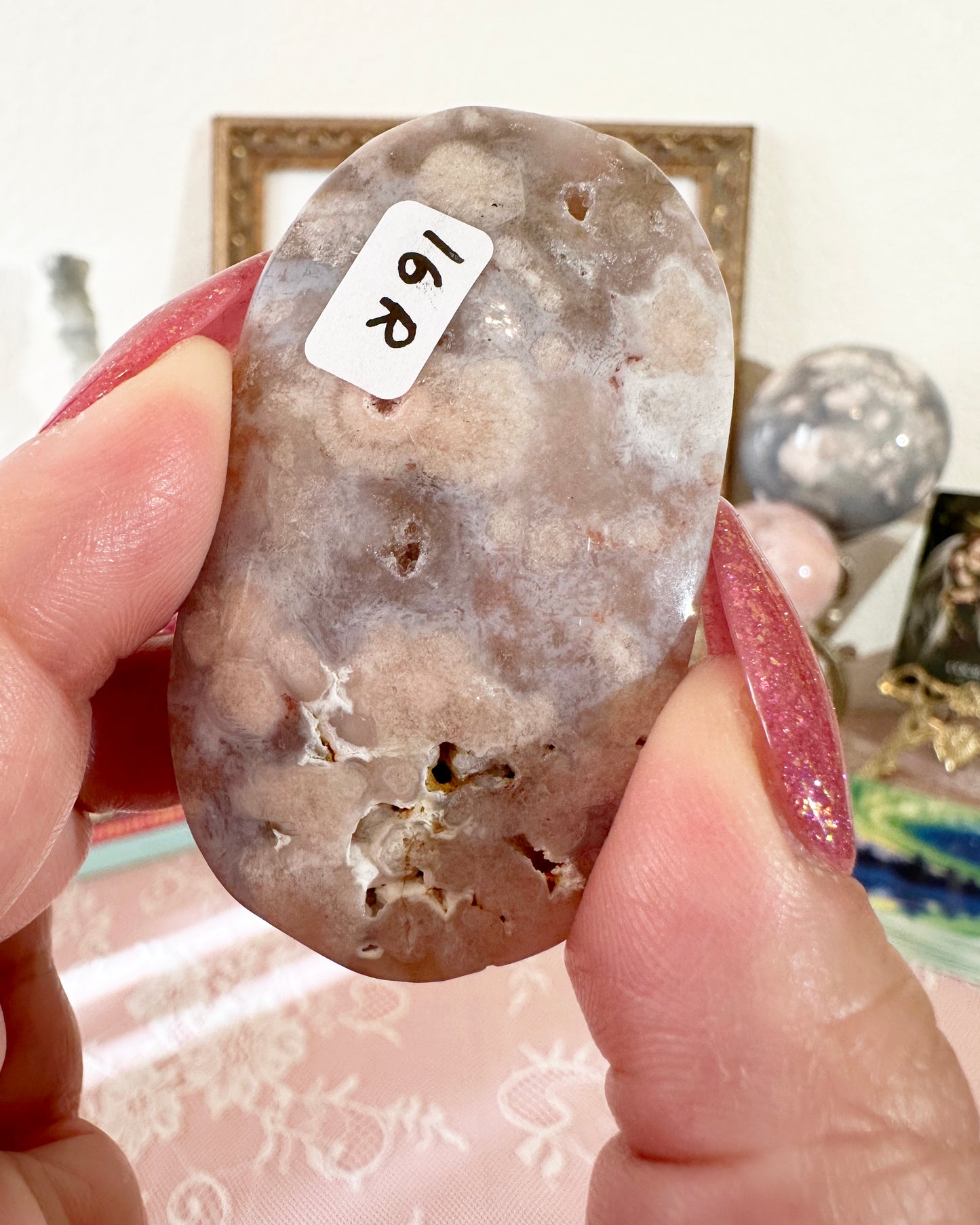 Small Flower Agate Pink Amethyst Palm Stones - Joy and Self Love - Choose Your Piece