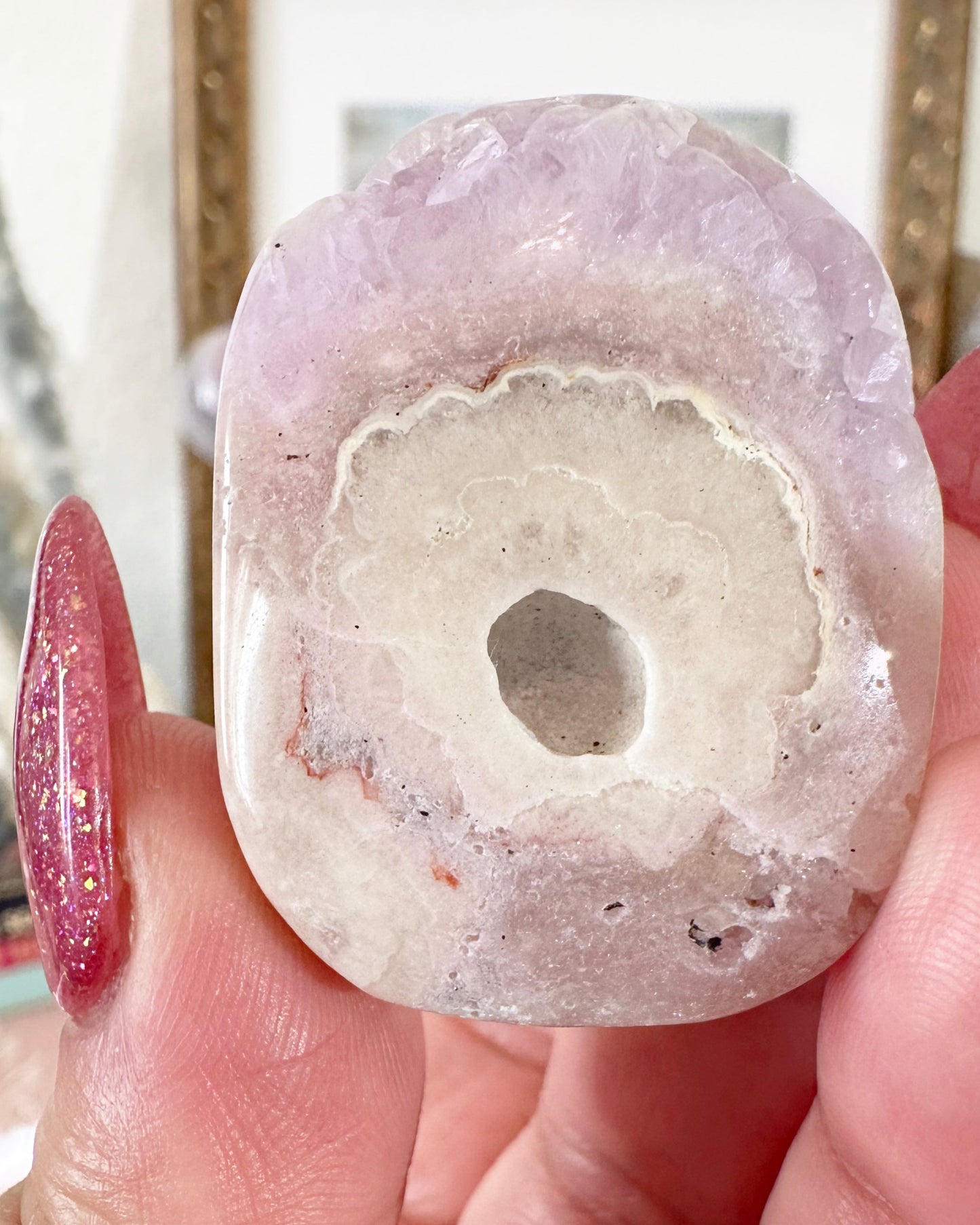 Small Flower Agate Pink Amethyst Palm Stones - Joy and Self Love - Choose Your Piece