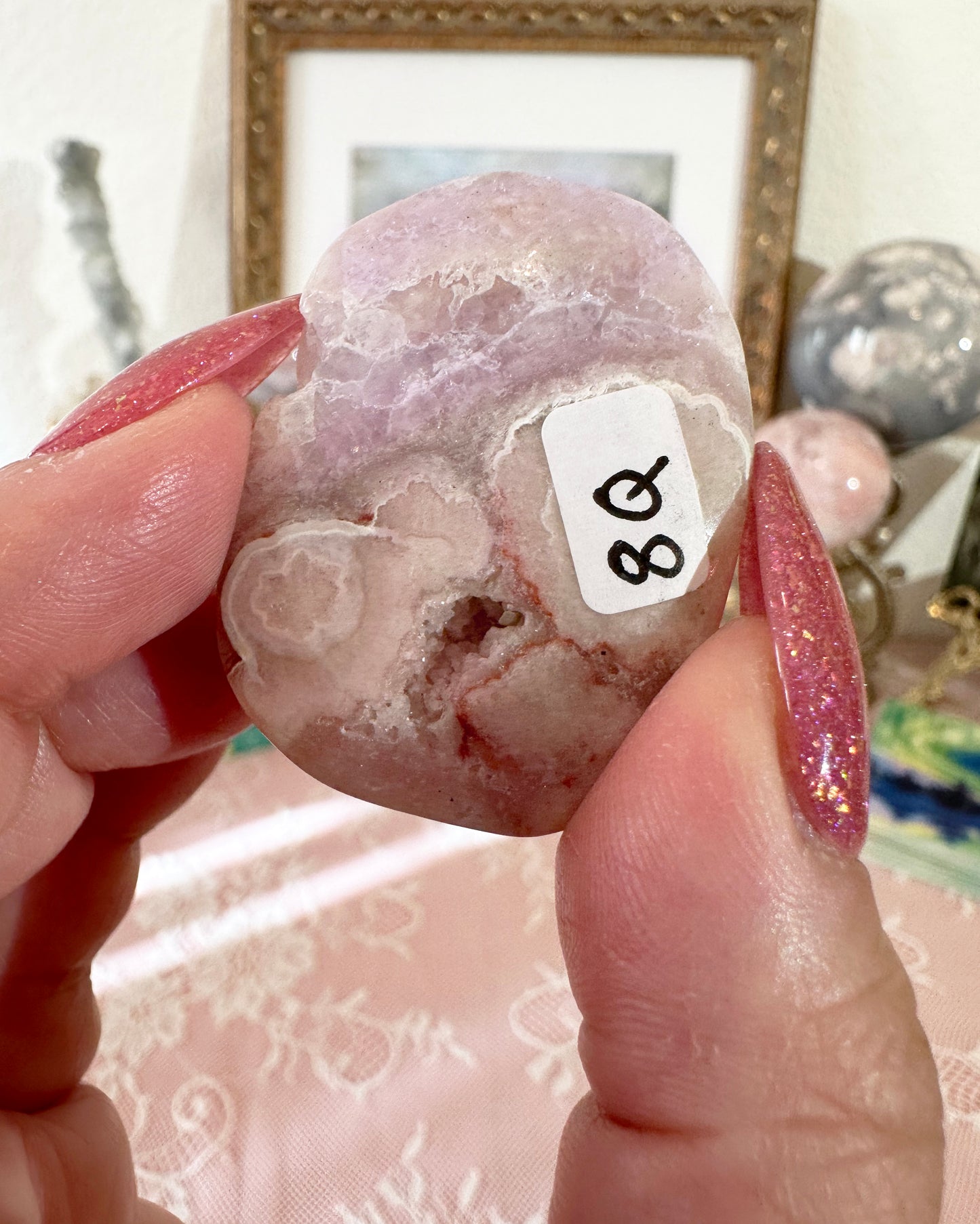 Small Flower Agate Pink Amethyst Palm Stones - Joy and Self Love - Choose Your Piece