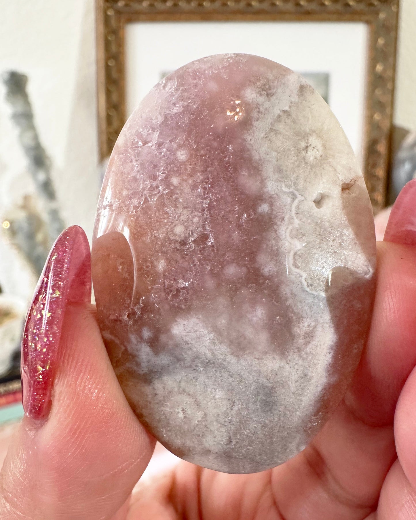Small Flower Agate Pink Amethyst Palm Stones - Joy and Self Love - Choose Your Piece