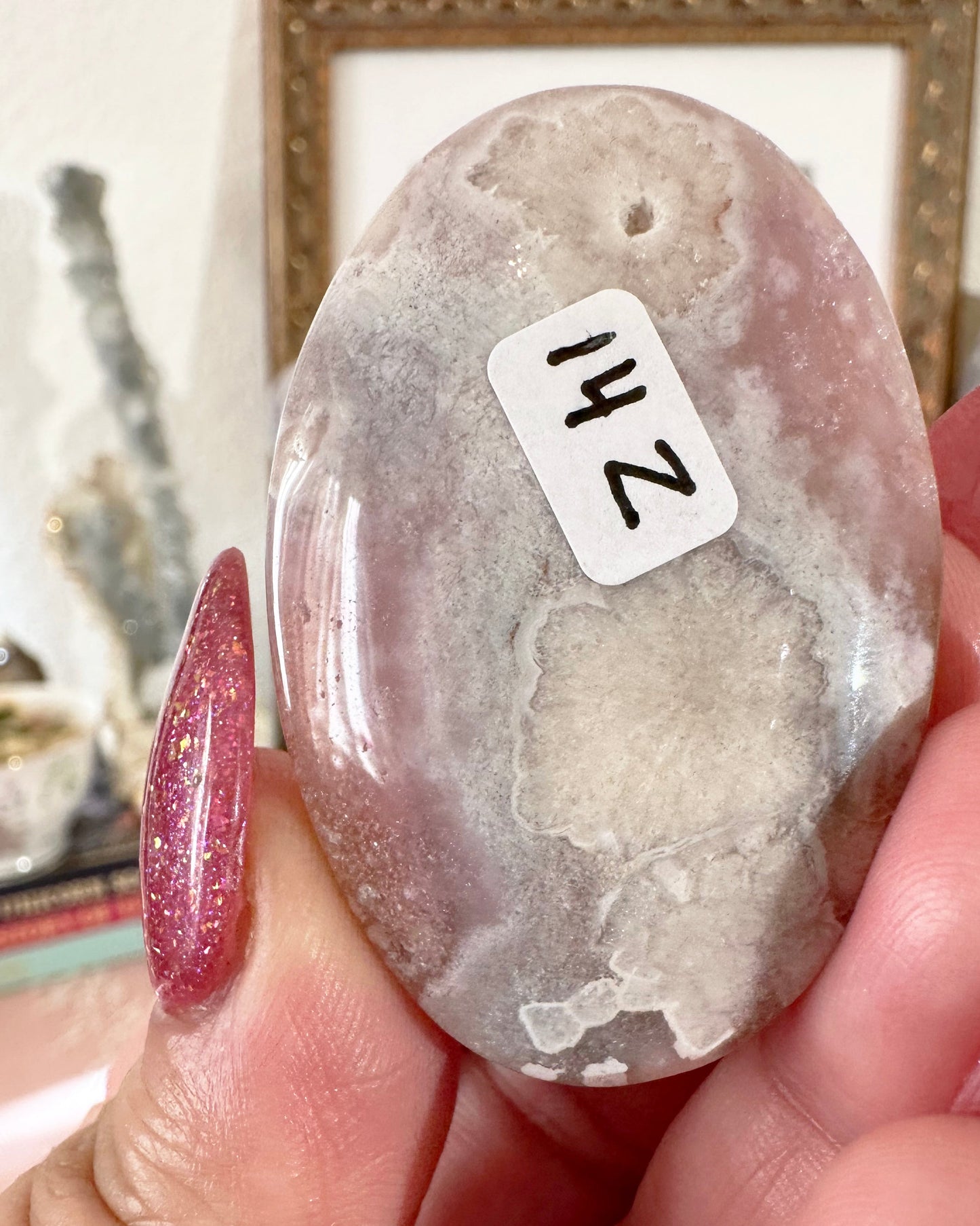 Small Flower Agate Pink Amethyst Palm Stones - Joy and Self Love - Choose Your Piece