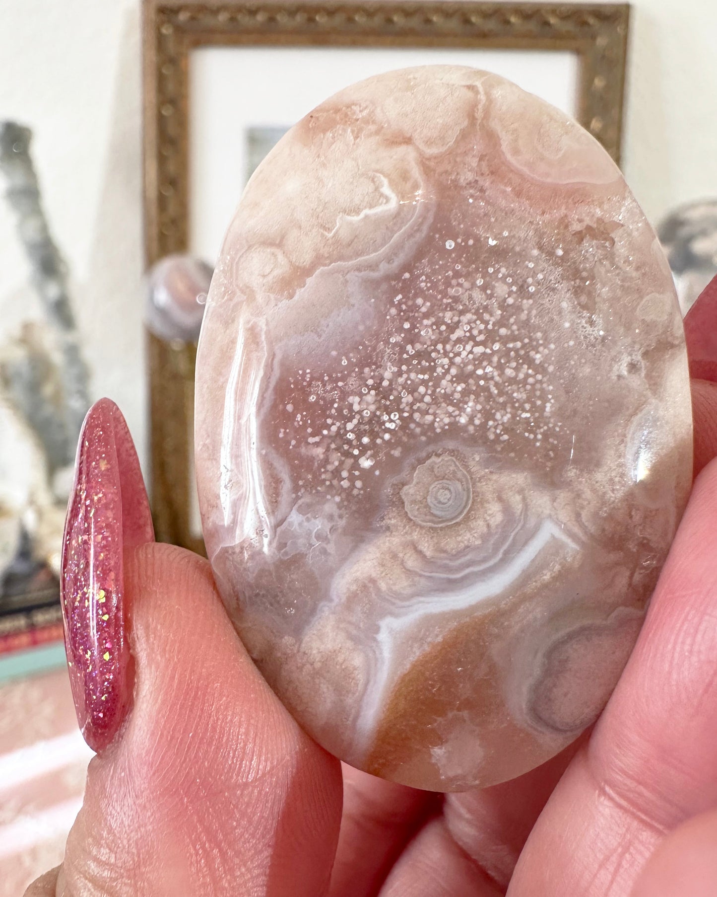 Small Flower Agate Pink Amethyst Palm Stones - Joy and Self Love - Choose Your Piece