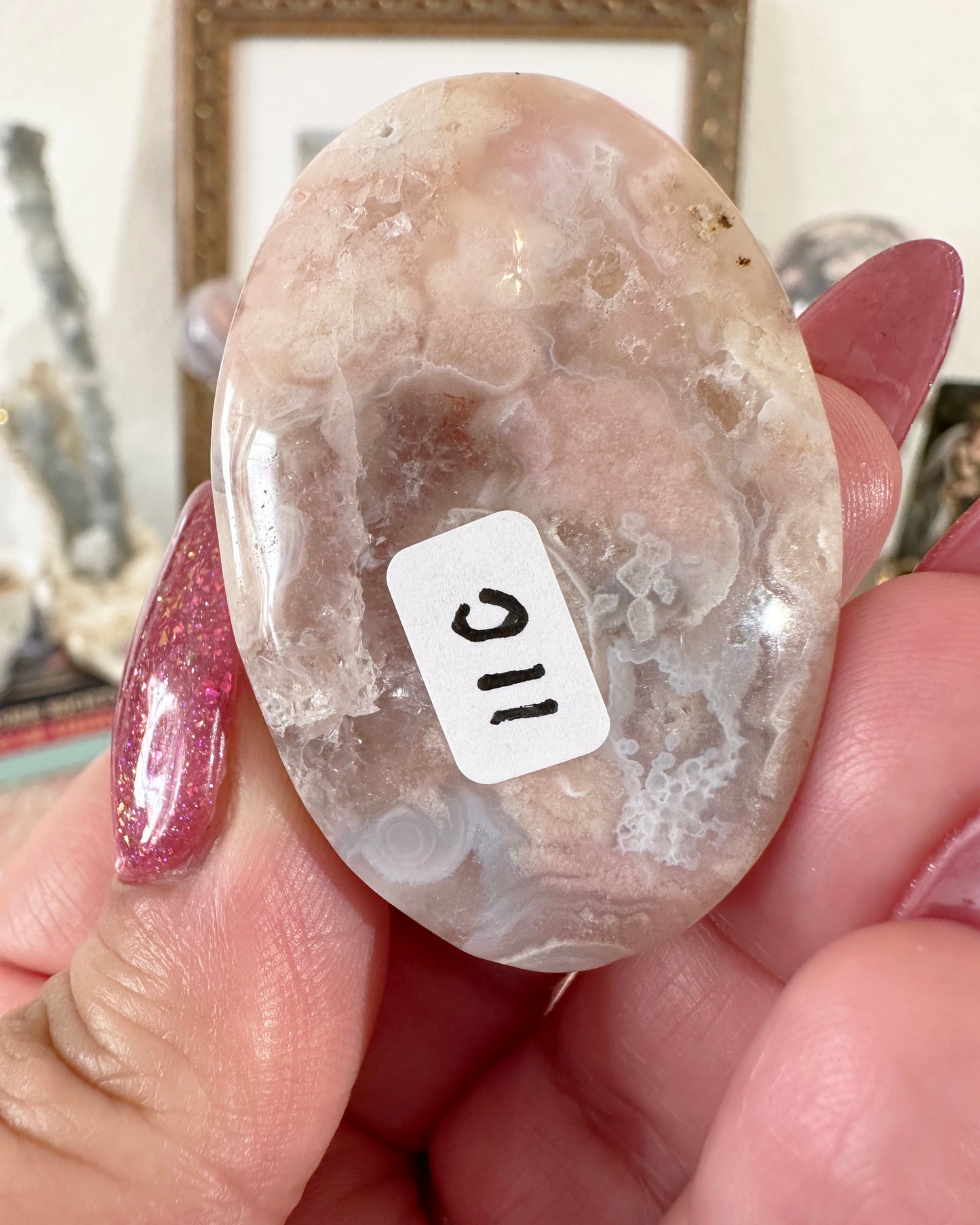 Small Flower Agate Pink Amethyst Palm Stones - Joy and Self Love - Choose Your Piece