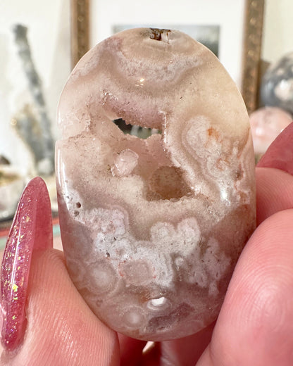 Small Flower Agate Pink Amethyst Palm Stones - Joy and Self Love - Choose Your Piece