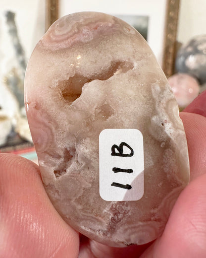 Small Flower Agate Pink Amethyst Palm Stones - Joy and Self Love - Choose Your Piece