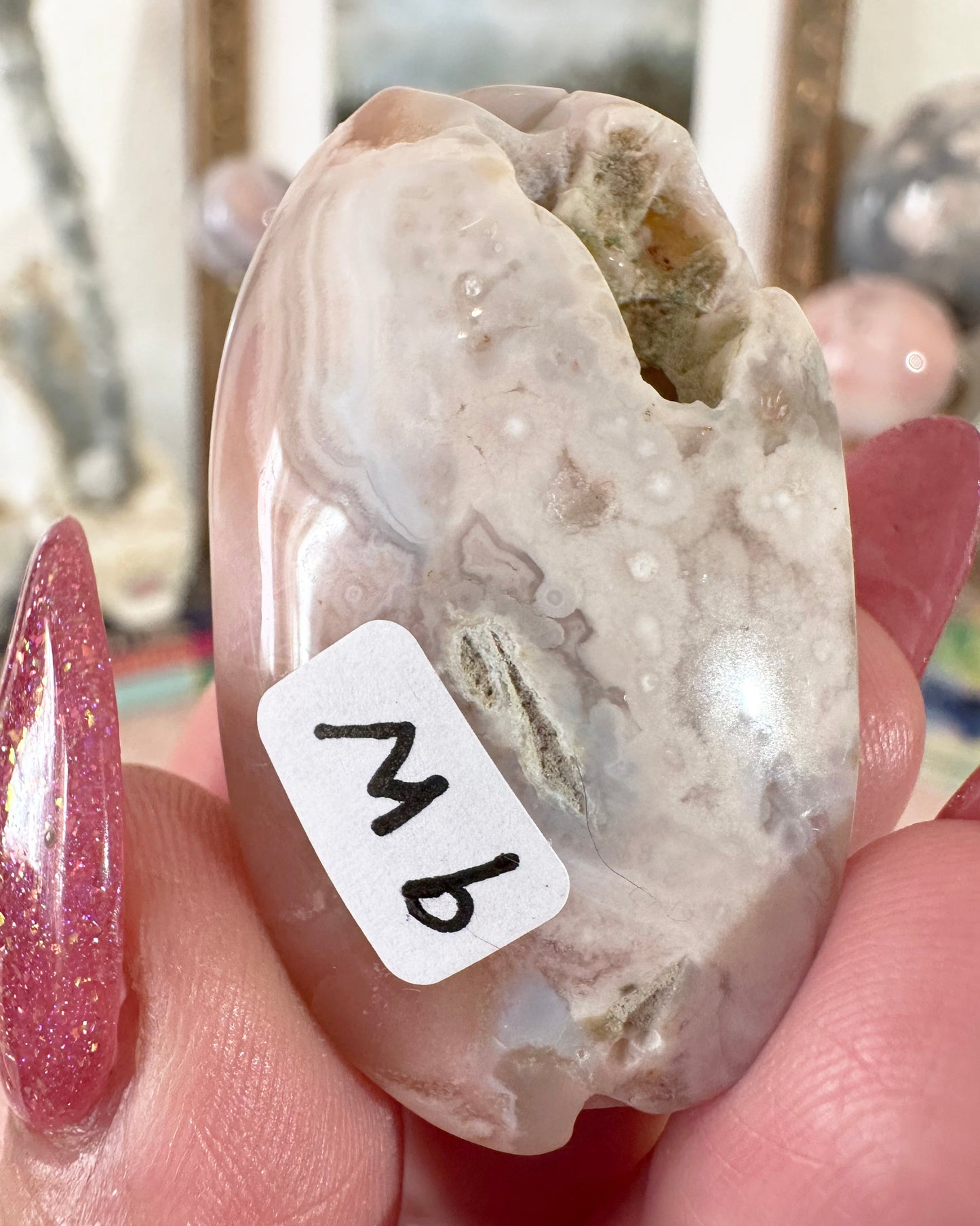 Small Flower Agate Pink Amethyst Palm Stones - Joy and Self Love - Choose Your Piece