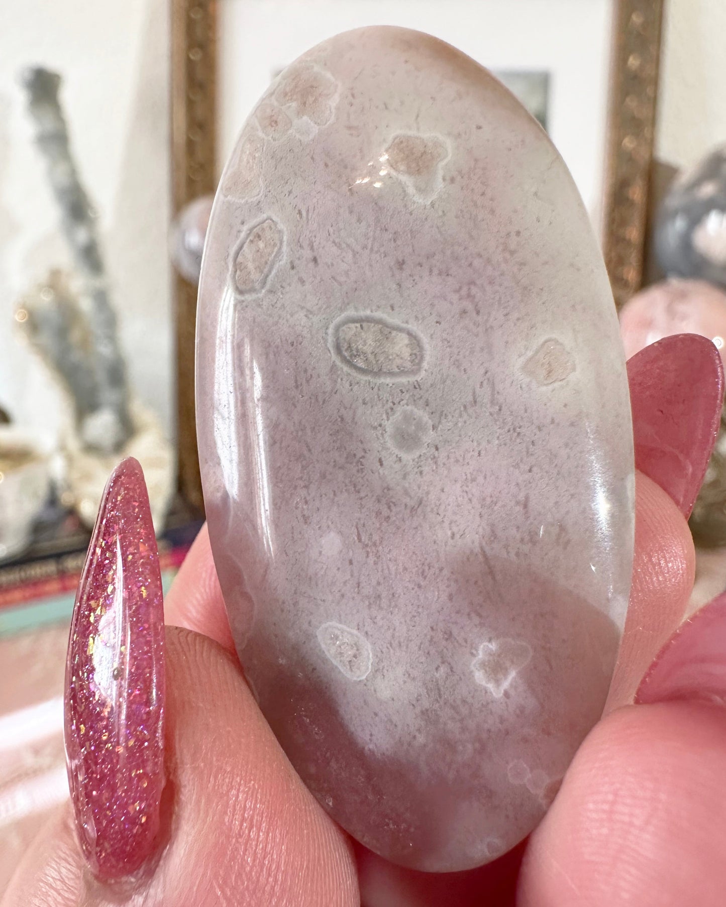 Small Flower Agate Pink Amethyst Palm Stones - Joy and Self Love - Choose Your Piece