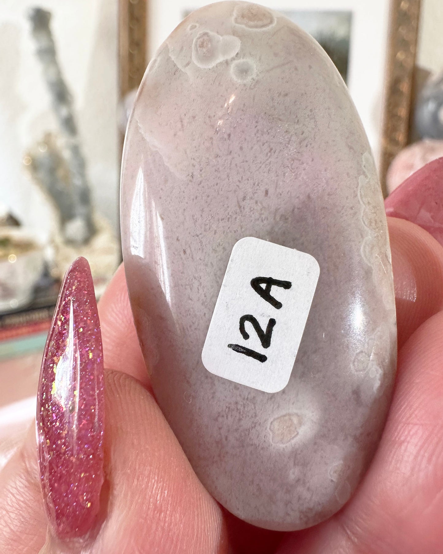 Small Flower Agate Pink Amethyst Palm Stones - Joy and Self Love - Choose Your Piece