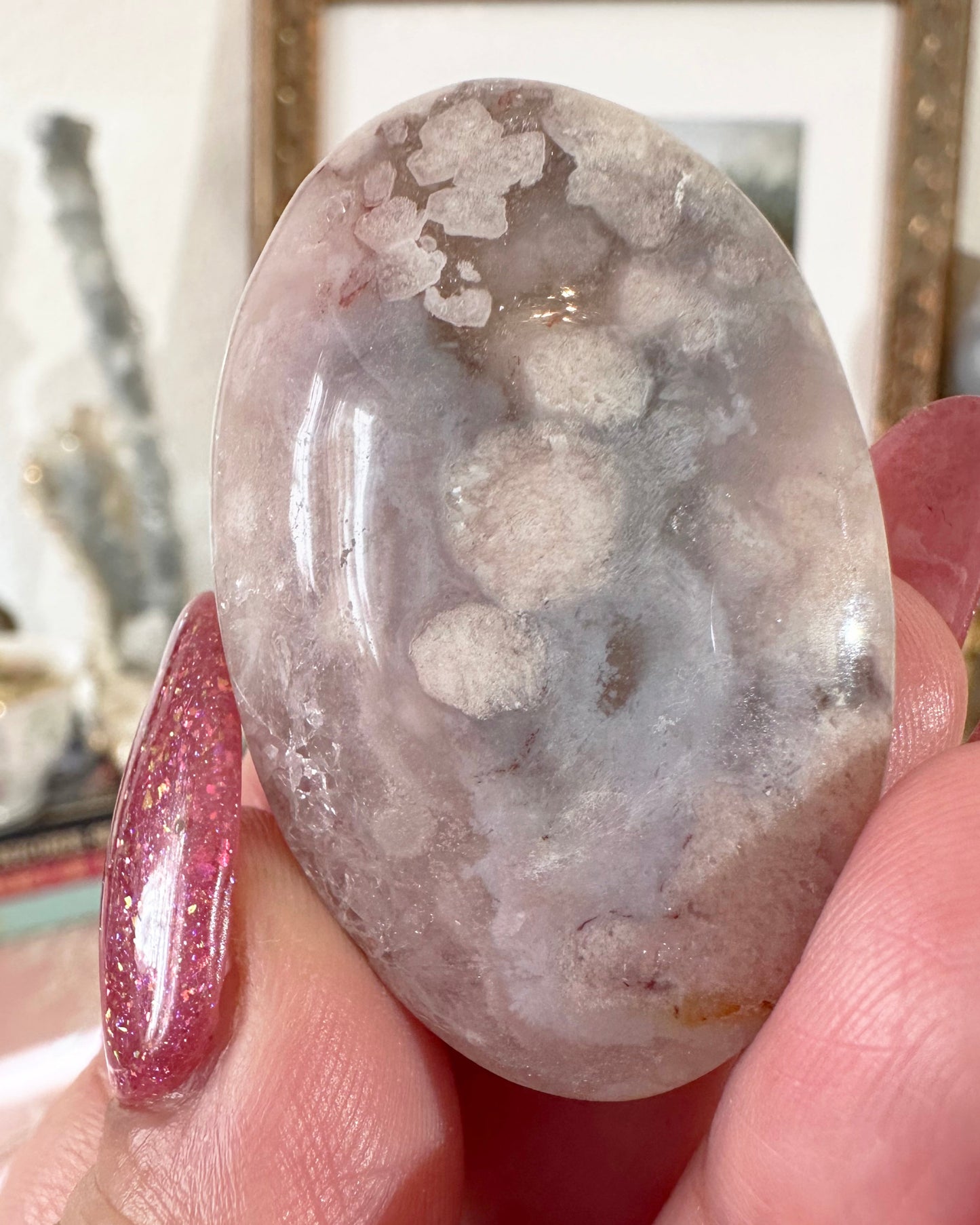 Small Flower Agate Pink Amethyst Palm Stones - Joy and Self Love - Choose Your Piece
