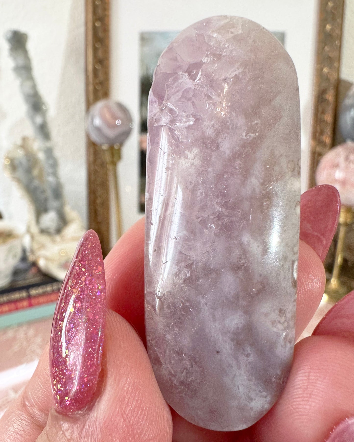 Small Flower Agate Pink Amethyst Palm Stones - Joy and Self Love - Choose Your Piece