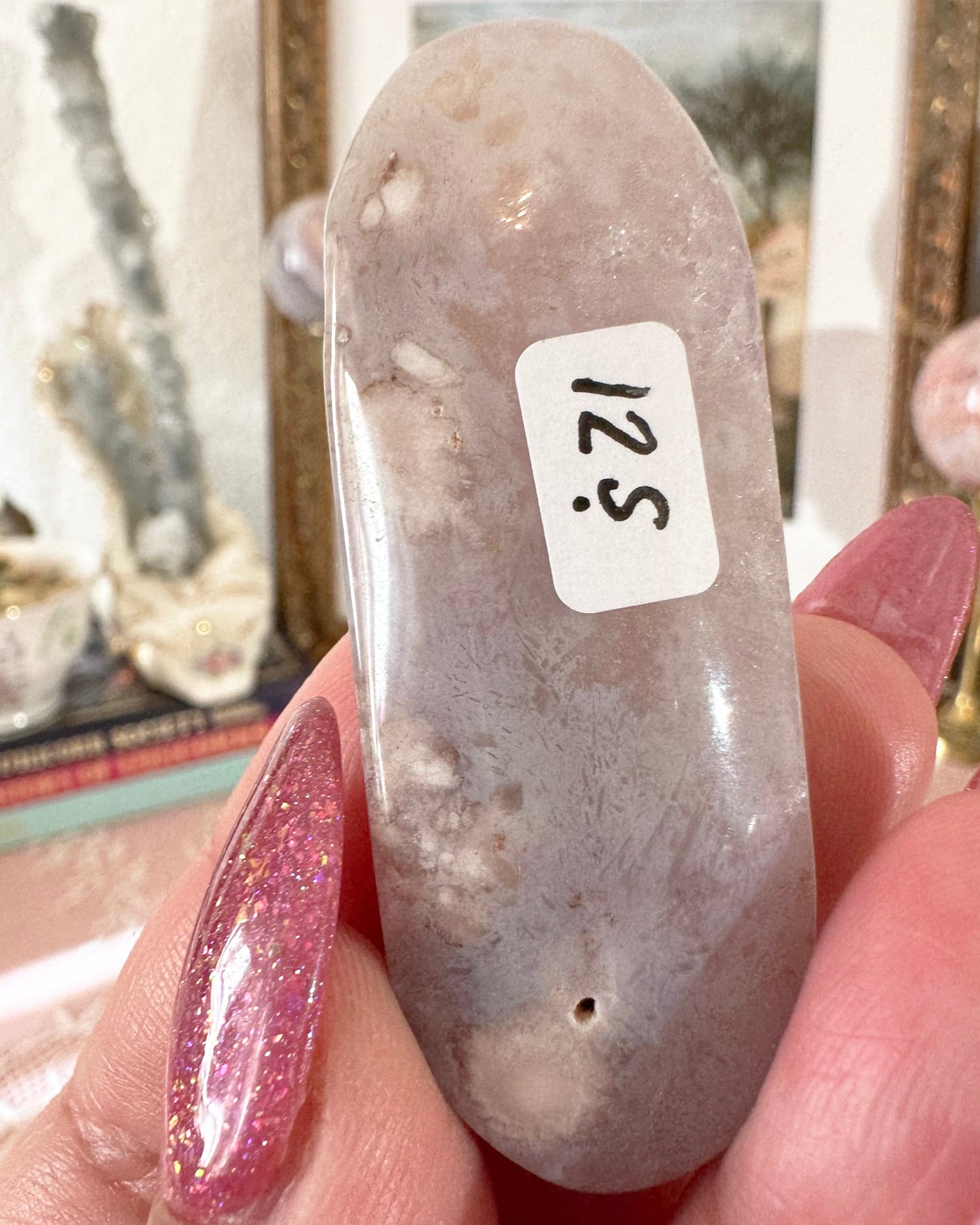 Small Flower Agate Pink Amethyst Palm Stones - Joy and Self Love - Choose Your Piece