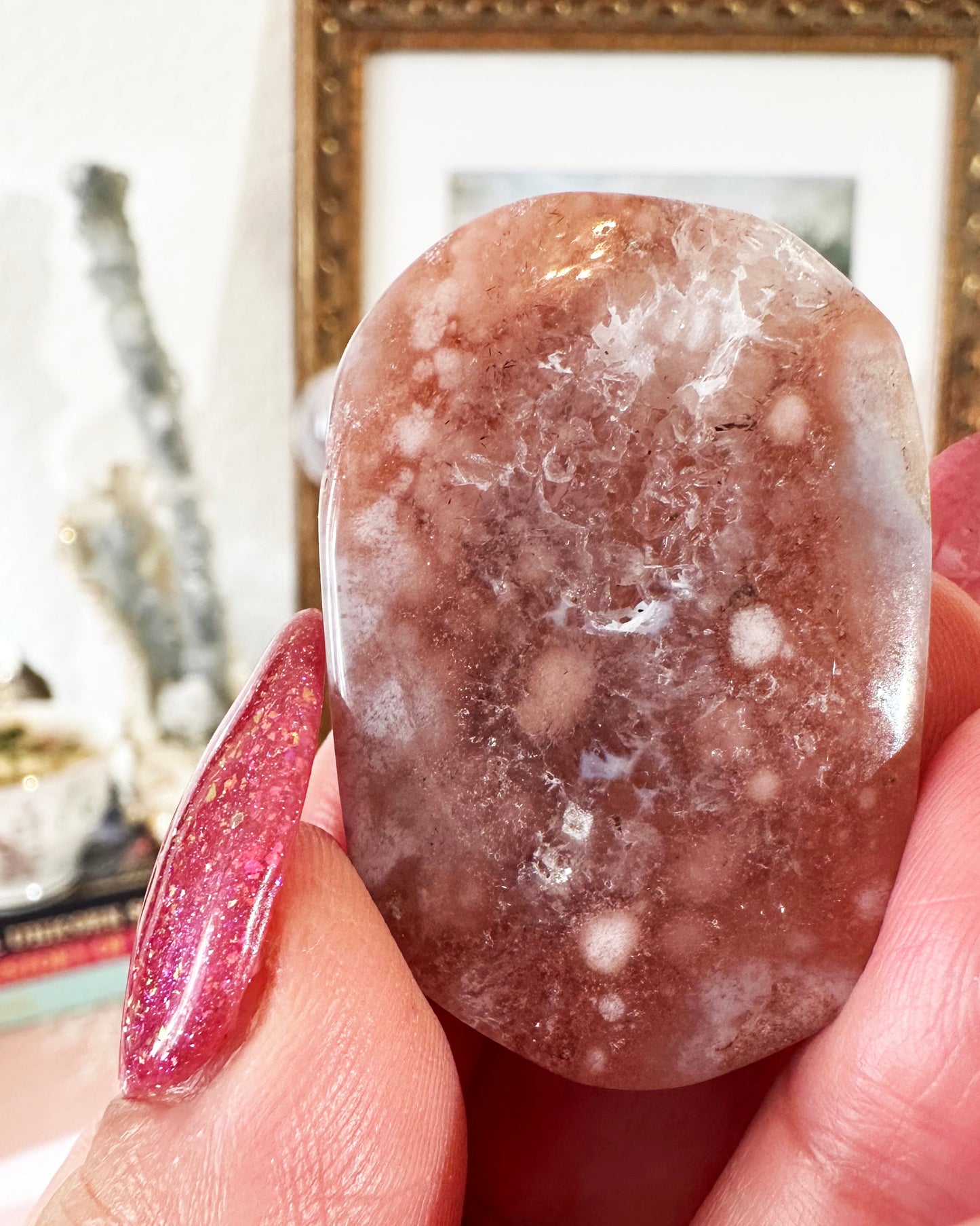 Small Flower Agate Pink Amethyst Palm Stones - Joy and Self Love - Choose Your Piece